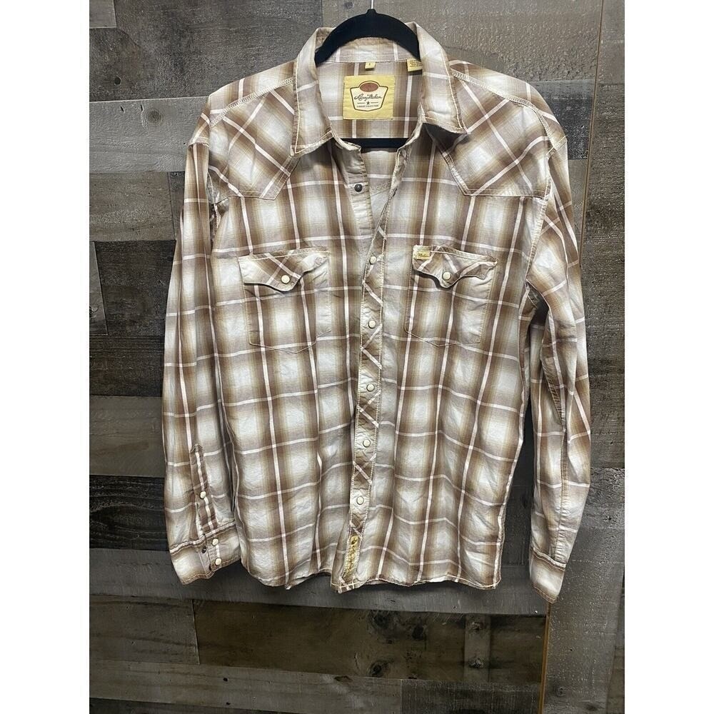 Larry Mahan Brown Plaid Long Sleeve Western Snap‎ Shirt Boy's L